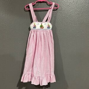 Jacqueline Dress Girls Size Pink Stripe Sundress Sailboat Smocked Boutique 3T